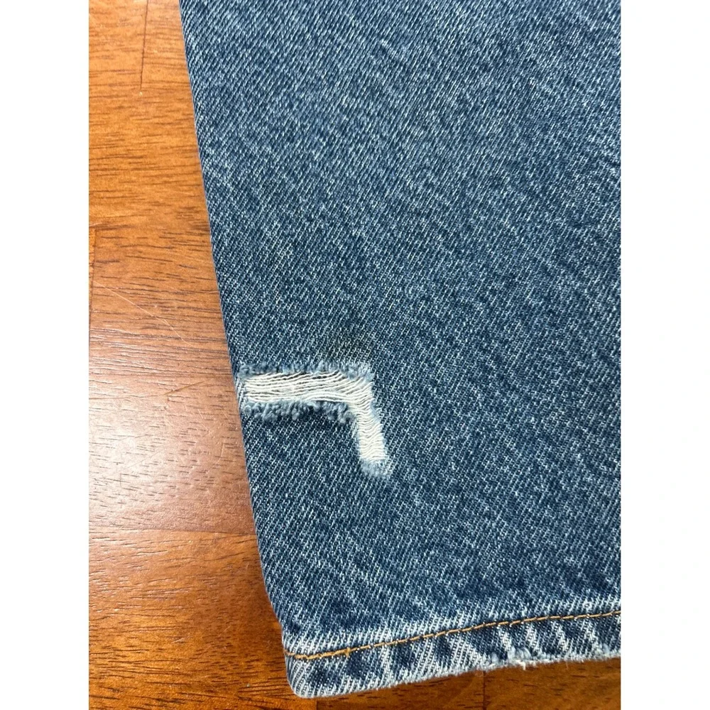 Levi's Ribcage Straight Ankle Jeans Womens 31 Blue Distressed High Rise Denim